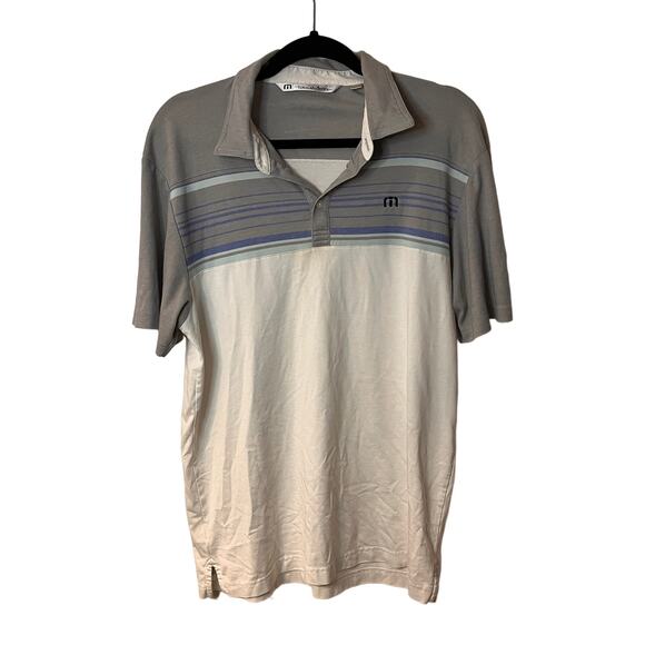 Travis Matthew Grey White Striped Beaver Creek Golf Club Polo T-Shirt Size Large - Picture 1 of 10